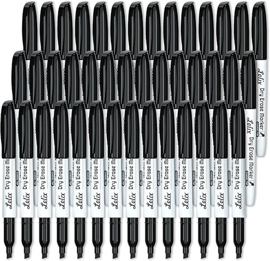 Lelix 42 Pack Black Dry Erase Markers Chisel Tip, Bulk Whiteboard Markers for School, Office Supplies, Perfect for Writing on White Board, Mirror,Calender