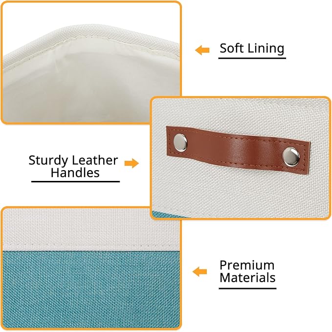 DULLEMELO Square Storage Cubes Baskets for Gifts Empty, 12 inch Cube Stroage Bins Linen Closet Organizers and Storage Baskets for Toy Nursery Shelves Bedroom Storage(4 Pack - 12" White&Teal)