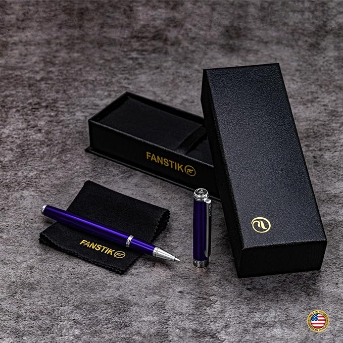 Blue Luxury Rollerball pen (Made In USA) fancy gift set for women, Chrome Finish, Professional executive pen gift set for men (Lux Rollerball Blue)