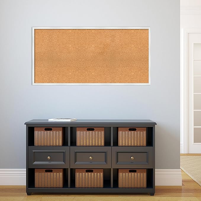 Amanti Art Natural Cork Board for Wall, 23x47 Vision Board with White Frame, Oversize Corkboard Office Decor for Home Organization, Country Rustic Corkboard Pinboard to Display Items for Home