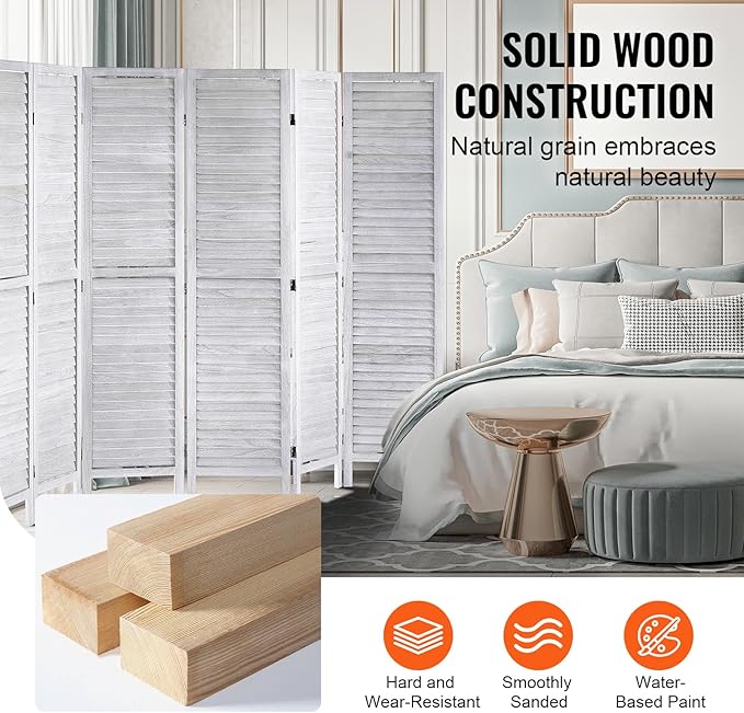 VEVOR Wood Room Divider, 8 Panel Wood Folding Privacy Screen, 66.9 Inches Tall Indoor Louvered Wooden Partition, Portable Decoration Screen, for Room Separation, Home, Office, Restaurant & Bedroom