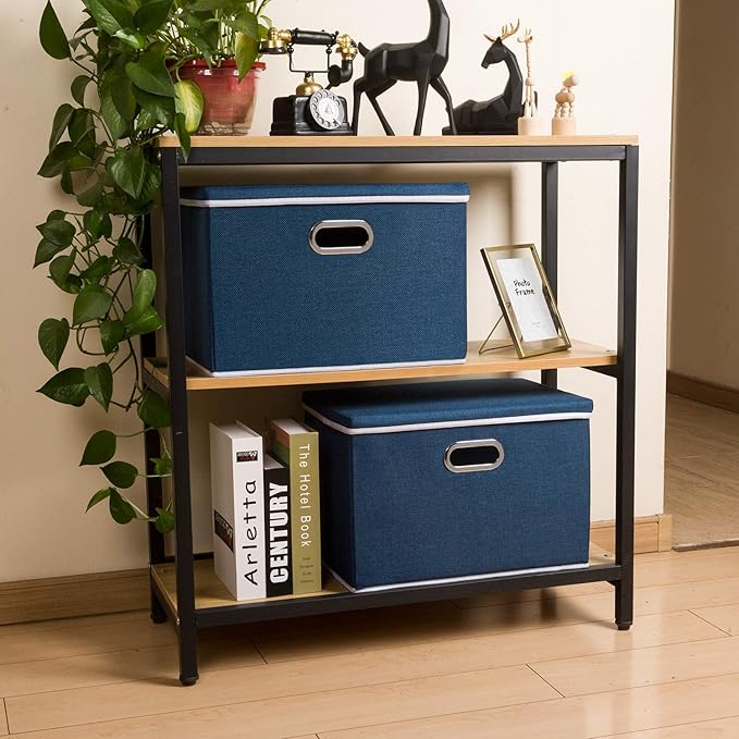 PRANDOM Large Collapsible Storage Bins with Lids [5-Pack] Fabric Foldable Storage Boxes Organizer Containers Baskets Cube with Cover for Home Bedroom Closet Office Royal Blue(17.7x11.8x11.8)