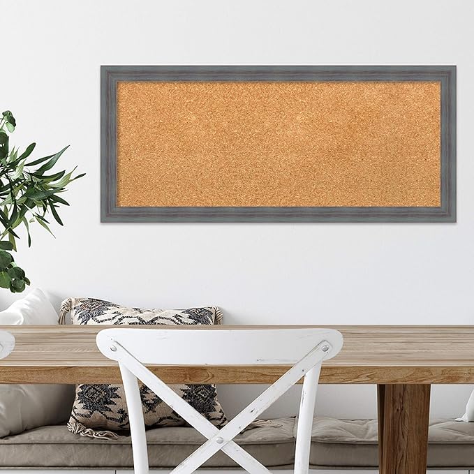 Amanti Art Natural Cork Board for Wall, 14x32 Vision Board with Blue Wood Frame, Medium Corkboard Office Decor for Home Organization, Rustic Farmhouse Corkboard Pinboard to display items for home