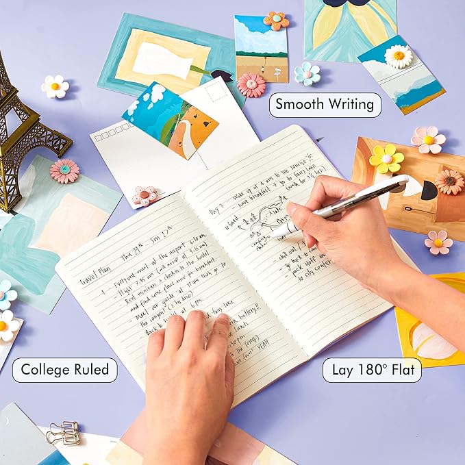 feela 8 Pack Soft Cover Journal Bulk, Notebooks College Ruled for Work, Lined Travel Journal for Women Men, Note Taking Notebook School Supplies Business Writing, 8.2” x 5.5”, A5, Light Purple