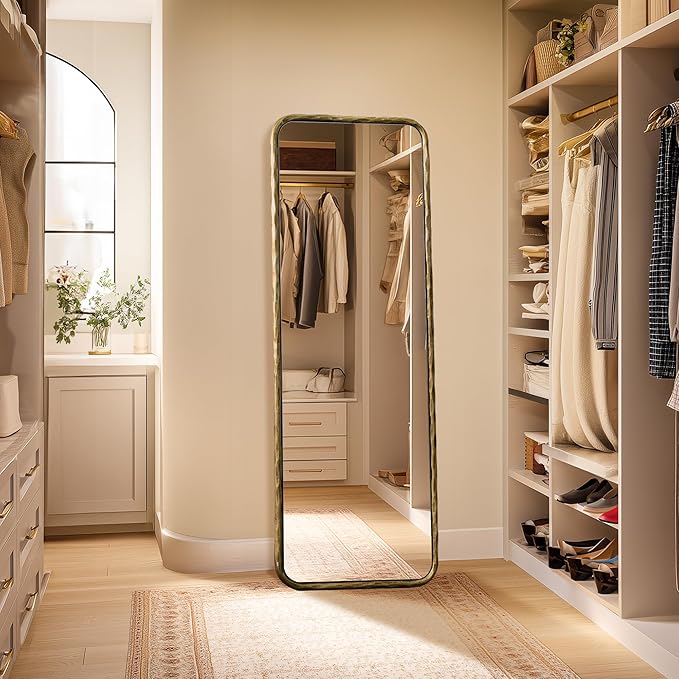 BEGINS 18" x 48" Hand-Forged Vintage Full-Length Mirror, Wall-Leaning or Wall-Mounted Design, 20mm Solid Steel Frame, 9mm Anti-Corrosion Back Panel, Suitable for Bedroom or Cloakroom