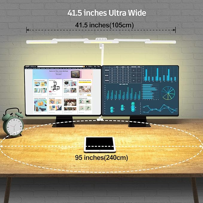 LED Desk Lamp for Home Office, 41.5" White Clip on Architect Desk Lamp with Clamp, 24W Adjustable Dimmable Bright Swing Arm Eye Care LED Table Light Clamp on Office Lighting