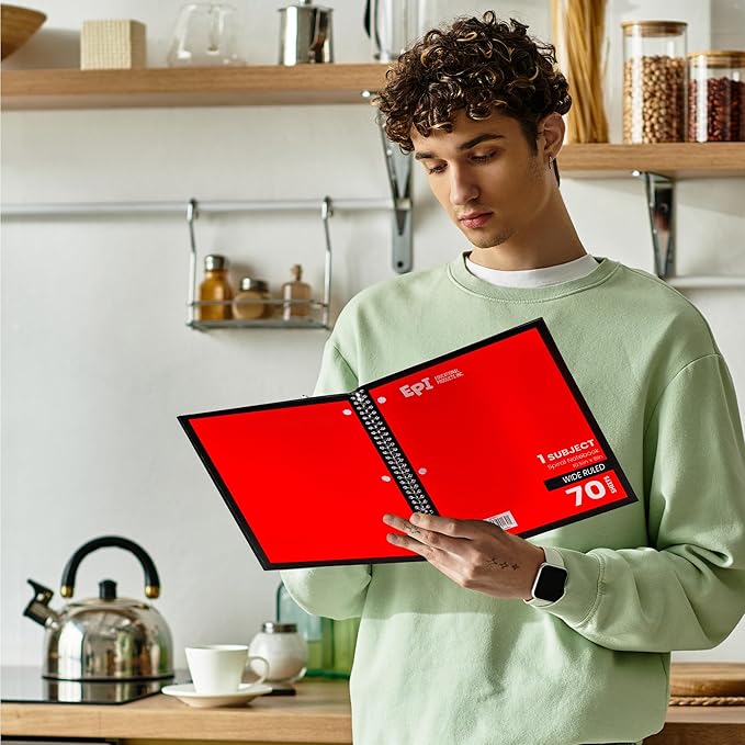 EPI Spiral Notebook | Wide - 70 Sheets, Durable Spiral Binding | 10.5 x 8 in | Classroom Supplies | School, Office, Note Taking, Journaling - 12 Pack