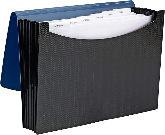 Smead Poly Expanding File, 6 Dividers, Flap and Cord Closure, Letter Size, Wave Pattern Blue/Black (70872)