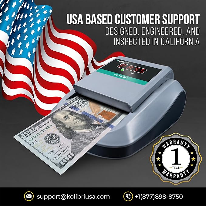 Kolibri KCD-1000 4-Way Orientation Portable Fake Currency Reader and Counterfeit Bill Detector with UM, Magnetic, Infrared Counterfeit Money Detector, Easy Pass/Fail Indicator (KCD-1000)