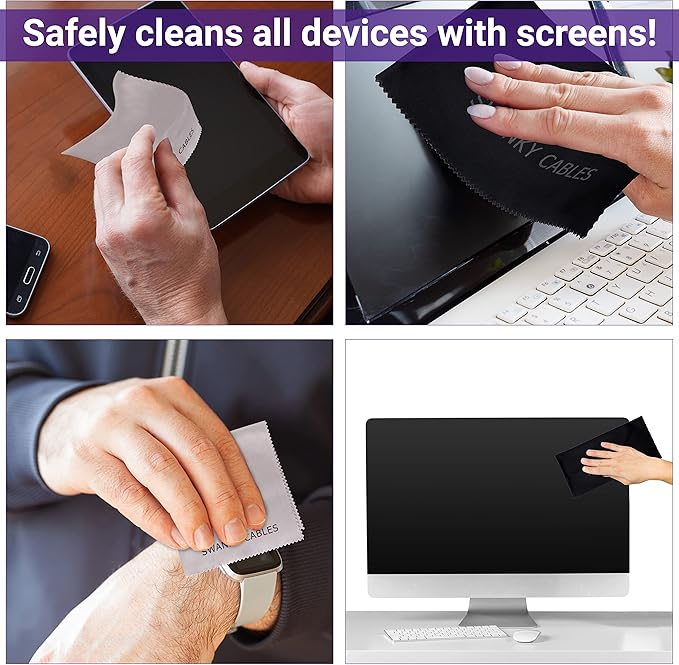 Swanky Screen Cleaner Kit: Microfiber Cloths & Spray for TV, iPad, iPhone, Monitor & Laptop (2 Oz, 4-Pack)