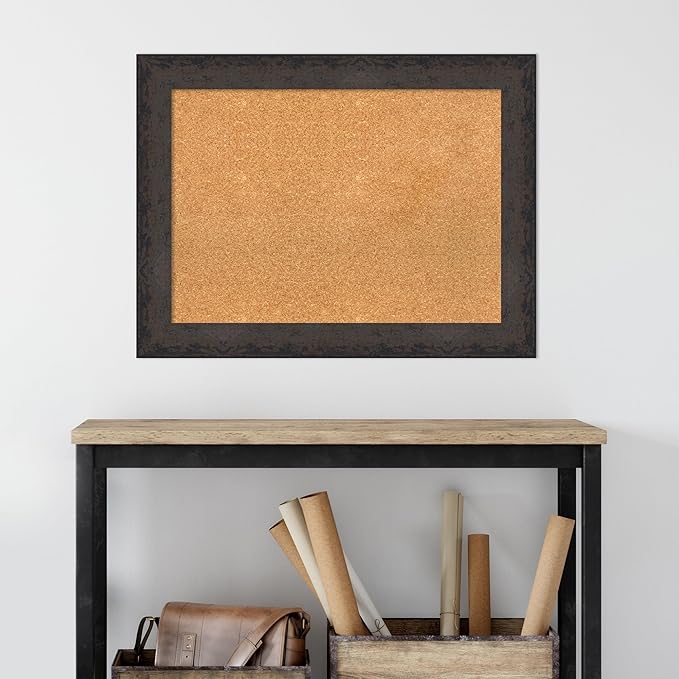Amanti Art Natural Cork Board for Wall, 25x33 Vision Board with Black Wood Frame, Medium Corkboard Office Decor for Home Organization, Modern Contemporary Corkboard Pinboard to display items for home