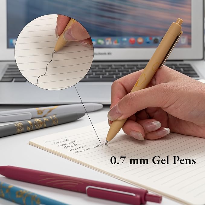 MiSiBao 0.7mm Black Ink Gel Pens Refillable & Retractable Gel Ink Rolling Ball Pens Gilding Process Pattern Smooth Writing Gel Pen (18-pack)