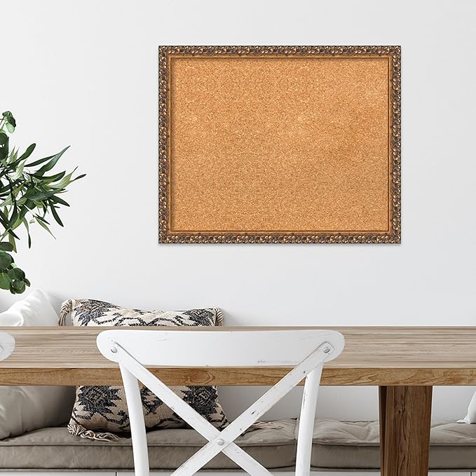 Amanti Art Natural Cork Board for Wall, 18x22 Vision Board with Bronze Frame, Small Corkboard Office Decor for Home Organization, Traditional Corkboard Pinboard to Display Items for Home Organization