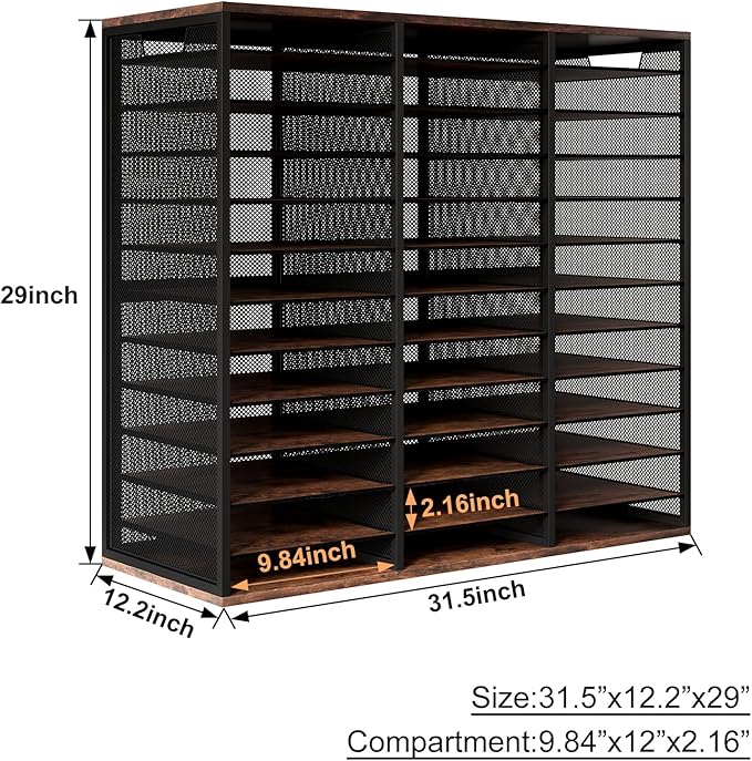 PAG Mass Mail Sorter - Adjustable Mail Holder, Countertop Literature Organizer, Student Mailbox for Classroom, Desktop Bill Paper Organizer for Office Home School, 36 Compartments, Brown