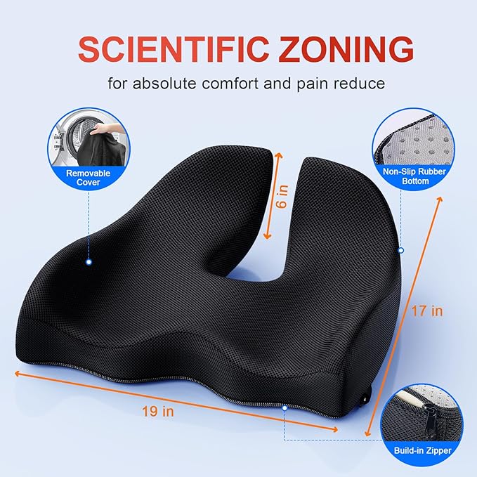 Benazcap X Large Memory Seat Cushion for Office Chair Ergonomic Cushions Butt Pillow for Pressure Relief Sciatica & Pain Relief Memory Foam for Long Sitting for Gaming Chair and Car Seat