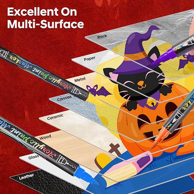 60 Colors Acrylic Paint Pens,Dual Tip Acrylic Markers with Fine Tip and Brush Tip,Acrylic Paint Markers for Rock Painting,Fabric,Crafts,Wood,Glass,Canvas,Plastic,Scrapbook,Art Supplies