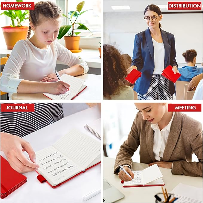 feela 15 Pack Pocket Small Notebooks Bulk, Mini Cute Notepads Hardcover College Ruled Lined Journals with Pen Holder for School Business Memos, with 15 Black Pens, 3.5”x 5.5”, A6, Red