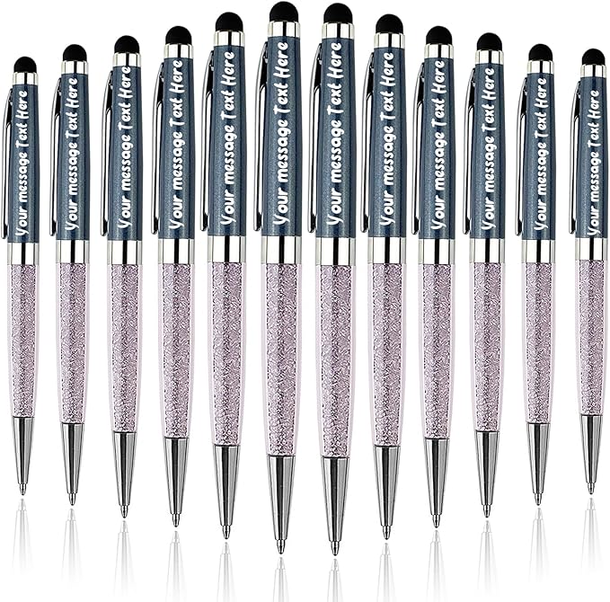 Personalized Ballpoint Pens with Stylus Tip - FREE PERSONALIZATION, Customized with Your Name, Text, Message for Graduation, Anniversaries 12pcs/Pack