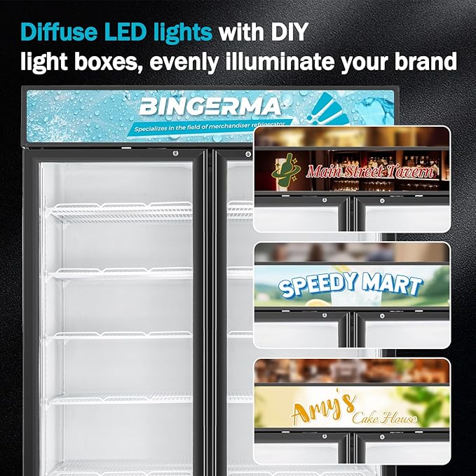 Commercial Merchandiser Display Refrigerator 40 Cu.ft. with 2 Glass Doors ETL Drink Cooler Beverage Fridge for Bars,Restaurants, Convenience Stores, Supermarkets and Offices