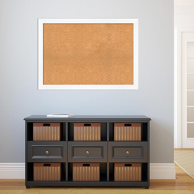 Amanti Art Natural Cork Board for Wall, 29x41 Vision Board with White Frame, Large Corkboard Office Decor for Home Organization, Modern Corkboard Pinboard to Display Items for Home Organization in