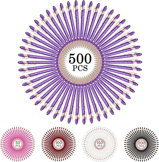 STREADVE 500 Personalized Custom Pens Engraved Writing Pen with Name Logo, Customized Promotional Items Stylus Pen Gifts for Women Realtor Birthday Wedding Business, Purple