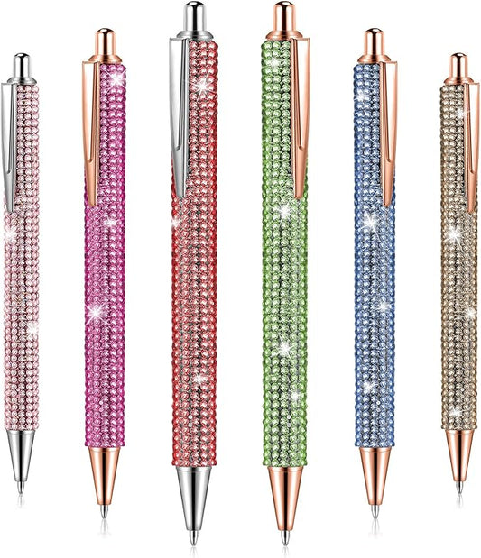 Jeyiour 6 Pcs Bling Pen Cute Diamond Wedding Rhinestones Gift Metal Ballpoint Fancy Sparkly Crystal Retractable Black Ink Pen for Women Office Birthday 0.7mm(Colorful)