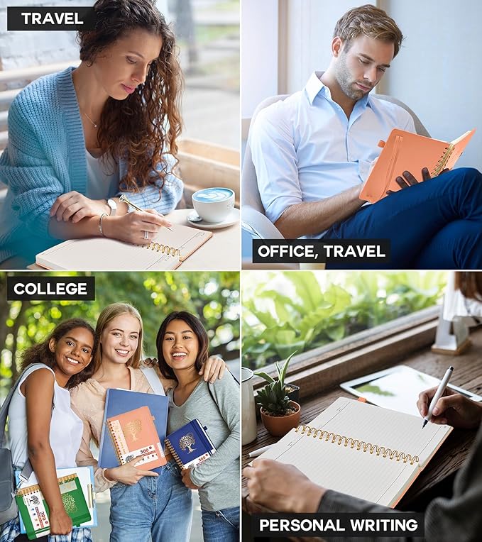 Large Spiral Notebook Journal for Women Men - 300 Numbered Lined Pages, College Ruled,B5 Hardcover Spiral Bound Notebook for School, Work, Note Taking, Writing, Leather Spiral Journal 7"x10"