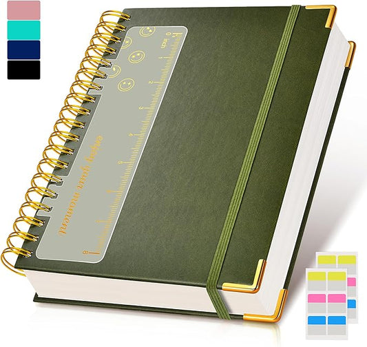 Spiral Notebook Journal 7.6” x 10”, 300 Pages Hardcover Leather Lined Journals for Women Men, B5 Large College Ruled Notebooks with 100 GSM Thick Paper, Spiral Journal for Writing Work, Olive Green