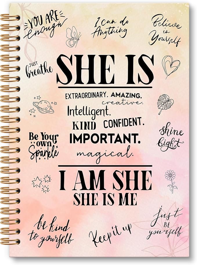 OINDADE Motivational Pink She is Notebook Journal, Self Care Pink Spiral Notebook, Self Love Motivational Notebooks Gifts for Women Girls, Positive Women Gifts School Office Supplies, 6x8.2In