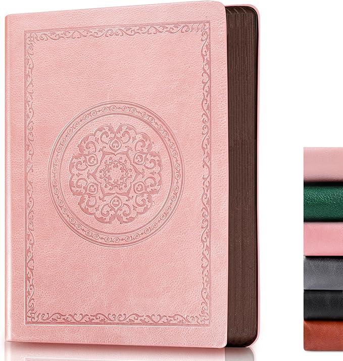 300 Pages Leather Blank Journal Notebook,Softcover Leather Blank Journal Notebook for Women Men,300 Pages Notebook for Work,Office,School Note Taking,5.7'' X 8.3'',rose gold pink