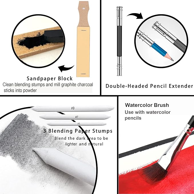 KALOUR 76pc Art Supply Set - Sketching & Drawing Kit with Tutorial Book, Sketchbook & Paper - Pencils, Pastels, Watercolors for Beginner Artists