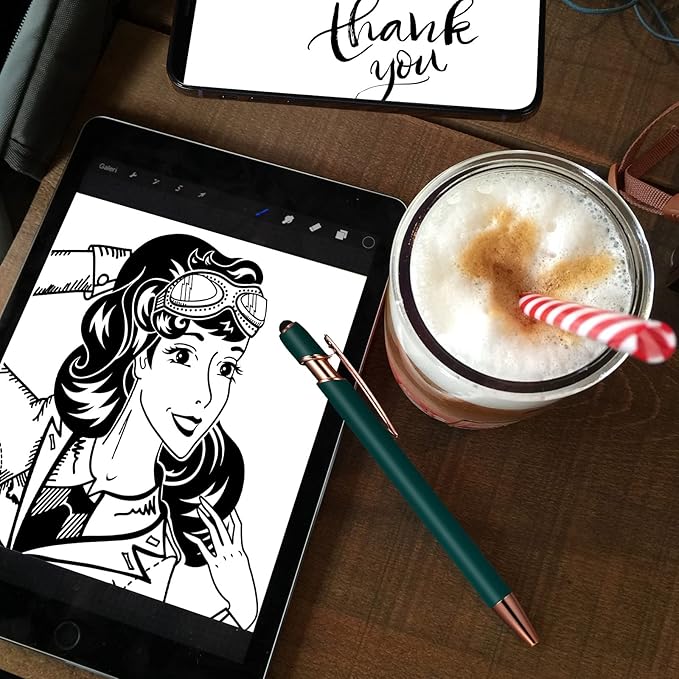 Tenare 12 Pieces 2 in 1 Stylus Metal Ballpoint Pen with Stylus Tip, 1.0 mm Black Ink Ballpoint Pen for Touch Screens(Green and Rose Gold)