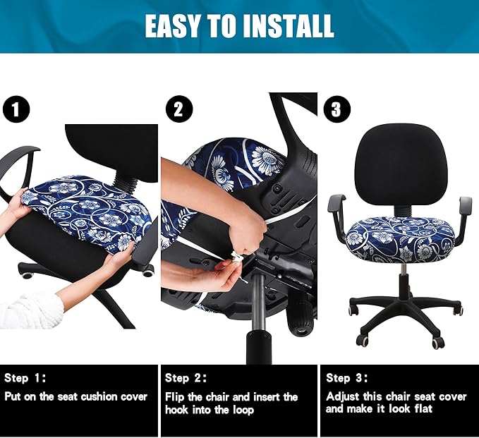 Smiry Printed Office Computer Chair Seat Covers, Stretch Fit Universal Desk Rotating Chair Cover Washable Removable Seat Cushion Protectors - Navy Blue
