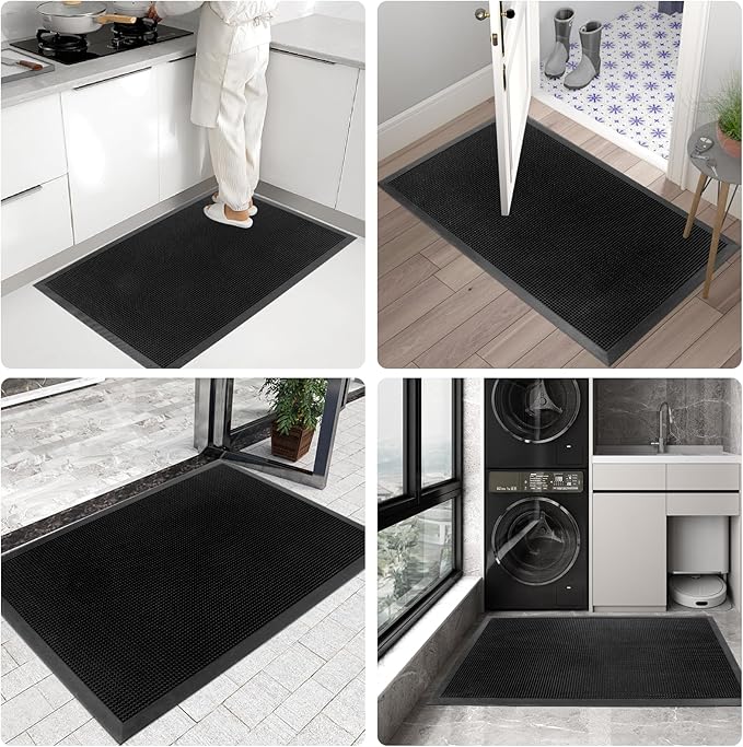 Kuyal Front Door Mat, 3'x4' Outdoor Entrance Mat, Winter Non-Slip Waterproof Outside Entrance Mats, Heavy Duty Durable Welcome, Non Slip Rubber Outdoor Mats for Entryway, Black