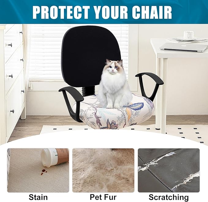 Smiry Printed Office Computer Chair Seat Covers, Stretch Fit Universal Desk Rotating Chair Cover Washable Removable Seat Cushion Protectors - Beige