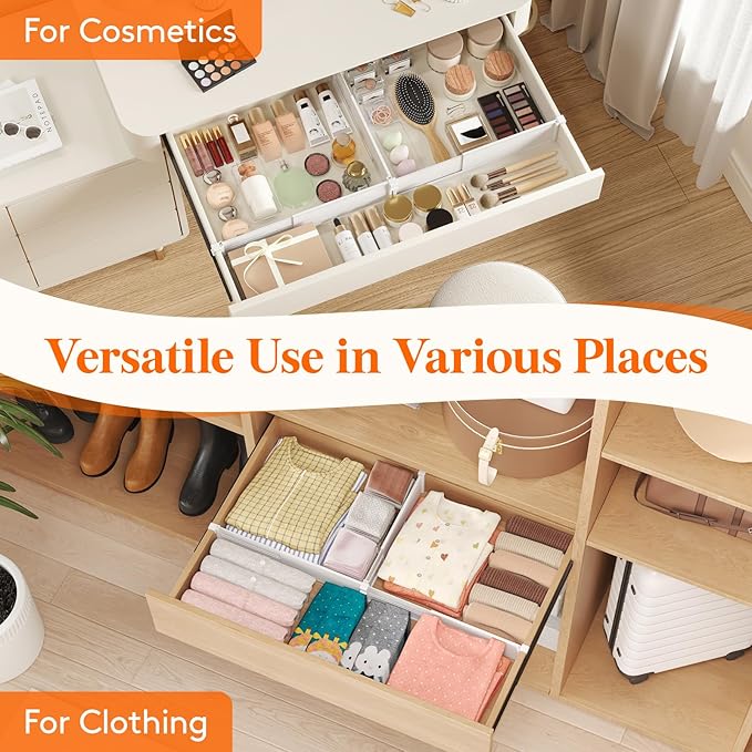 Lifewit Hanging Kitchen Drawer Dividers 3.1" High, 10-17" Adjustable Drawer Organizers for Utensils, Expandable Dresser Separators in Kitchen/Bedroom/Bathroom/Vanity/Office, White(8 Pack)