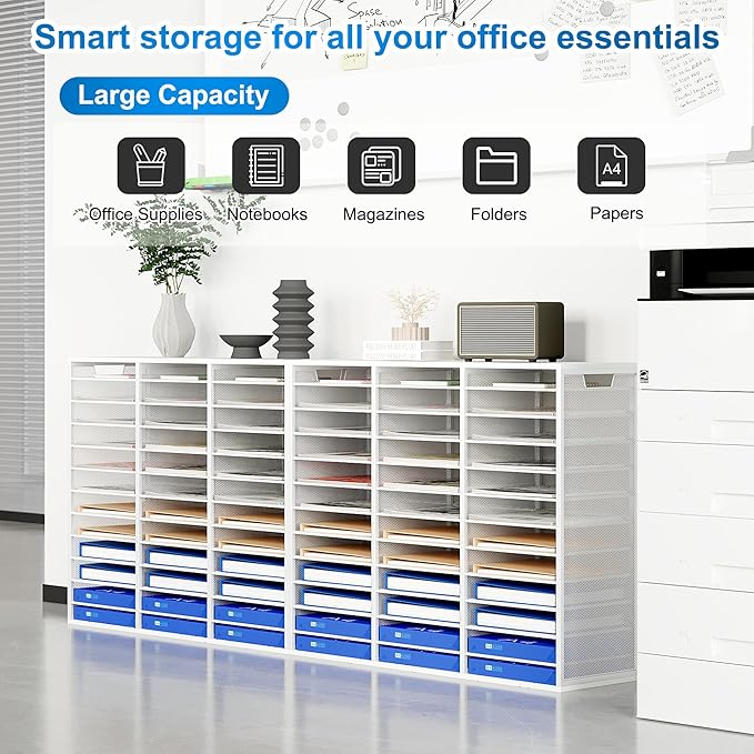 Mail Sorter Adjustable Countertop Mail Holder, Heavy Duty Literature Organizer, Student Mailbox for Classroom, Desktop Bill Paper Organizer for Office Home School, 36 Compartments, White