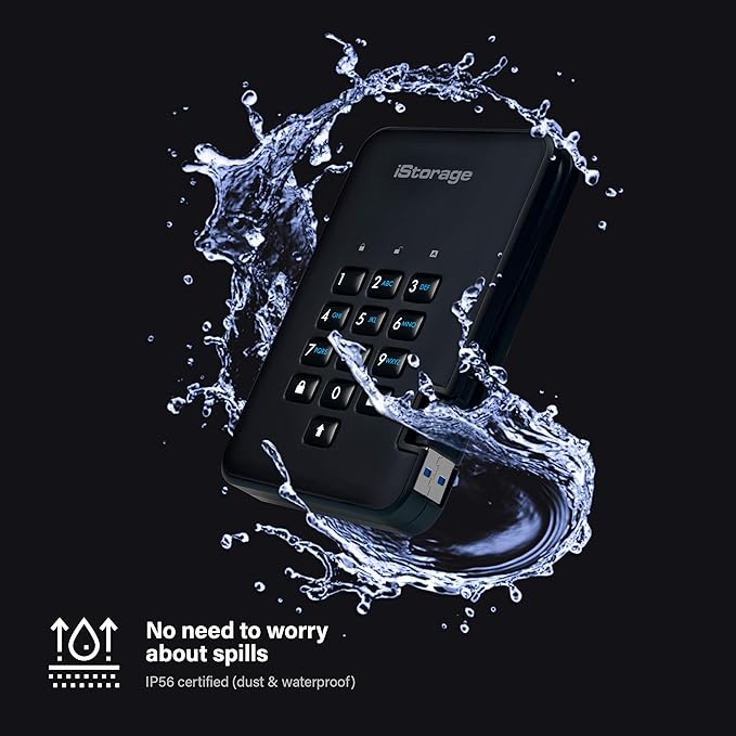 iStorage diskAshur2 HDD 4 TB | Secure Portable Hard Drive | Password Protected | Dust/Water-Resistant | Hardware Encryption