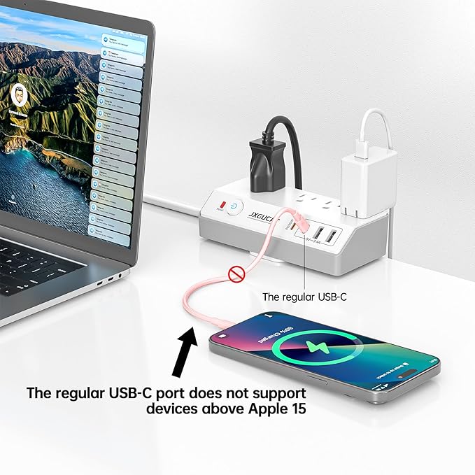 Desk Clamp Power Strip with USB C, JXGUCAT PD 20W Fast Charging Power Station, Removable Desk Clamp Mount Power Strip Surge Protector, 10 ft Cord with 4 Outlet 4 USB Ports, Fit 1.8" Tabletop Edge