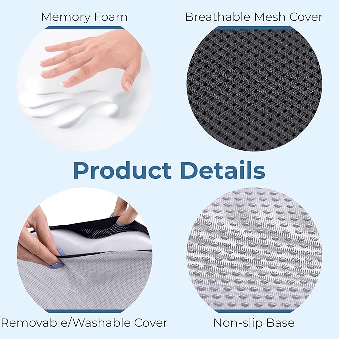 5 STARS UNITED Seat Cushion for Tailbone Pain Relief – Memory Foam Lifting Pillow for Coccyx, Hip, Hemorrhoid, Sciatica & Post-Surgery Recovery – Wheelchair, Car, Desk, Gaming & Office Chairs, D Gray