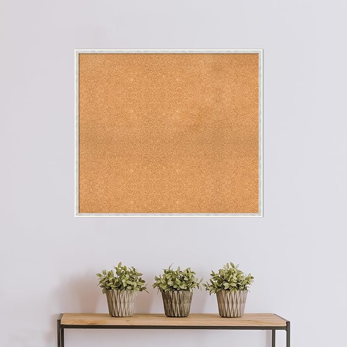 Amanti Art Natural Cork Board for Wall, 33x37 Vision Board with White Frame, X-Large Corkboard Office Decor for Home Organization, Modern Corkboard Pinboard to Display Items for Home Organization in