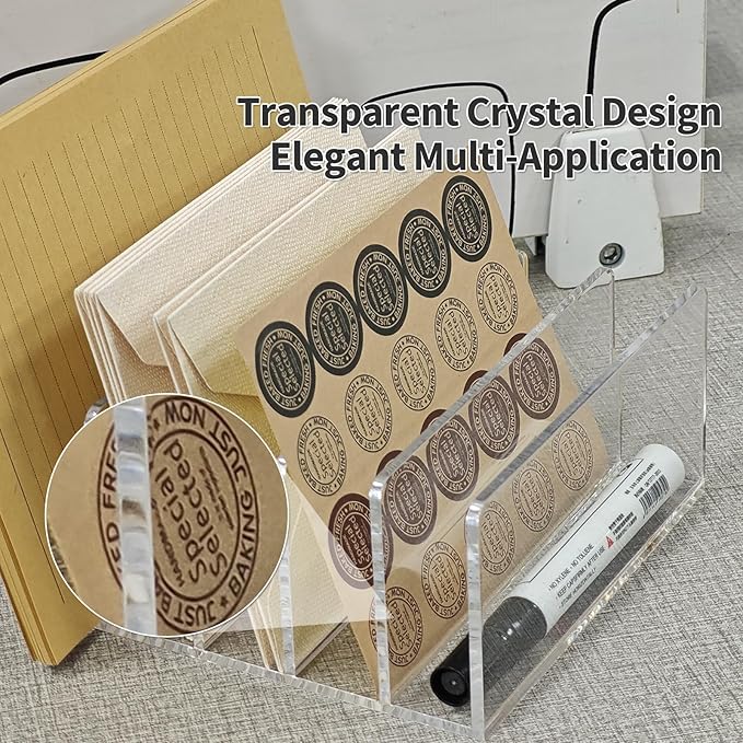 Acrylic Desk File Organizer Holder, Clear Acrylic Upright File Sorter Document Magazine Storage Organization Letter Folder Racks for Notebook,Home, Office & Classroom,5 Compartments