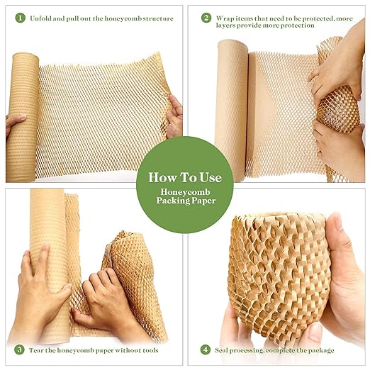 Honeycomb Packing Paper, 15" x 262' Honeycomb Cushioning Wrap Roll for Moving Shipping Packaging Gifts, Recyclable Honeycomb Paper Moving Supplies Bubble Paper Wrapping Protective Roll Khaki