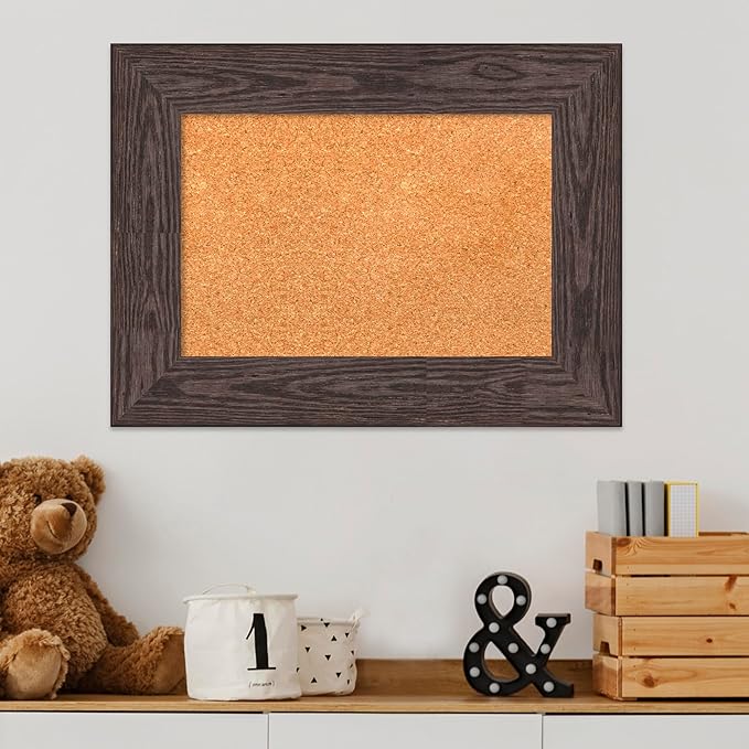 Amanti Art Natural Cork Board for Wall, 18x24 Vision Board with Black Wood Frame, Small Corkboard Office Decor for Home Organization, Country Rustic Corkboard Pinboard to Display Items for Home