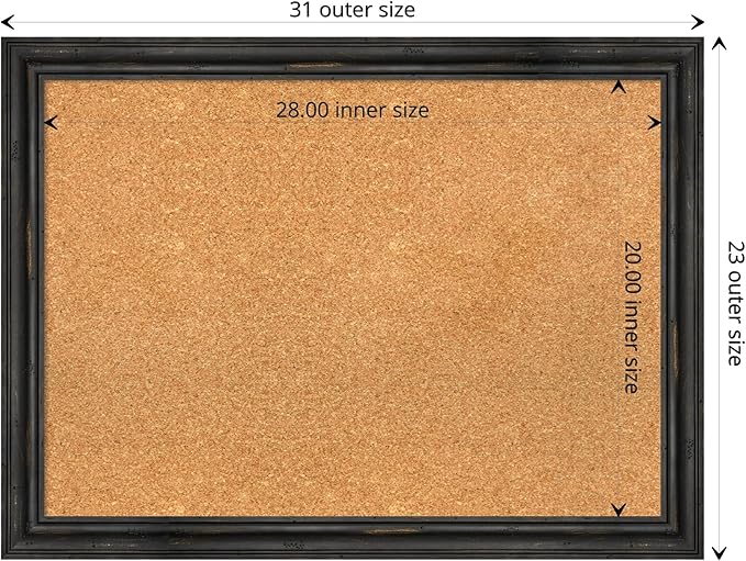 Amanti Art Natural Cork Board for Wall, 23x31 Vision Board with Black Wood Frame, Medium Corkboard Office Decor for Home Organization, Rustic Farmhouse Corkboard Pinboard to display items for home