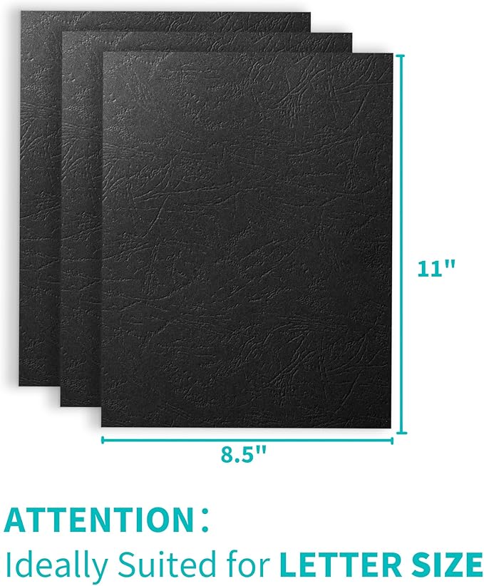 Binditek 50 Pack 13 Mil Grain-Texture Paper Binding Presentation Covers, 8.5 x 11 Inches, 90lb, 250 GSM, Un-Punched, Letter Size, Black, Office Supplies