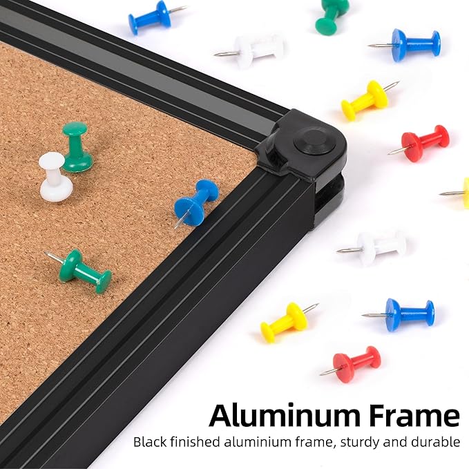 Board2by Extra Large Cork Bulletin Board 48" X 48", Black Aluminum Framed 4'x4' Corkboard for Wall, Wall Mounted Notice Pin Board with 18 Push Pins for School, Home & Office