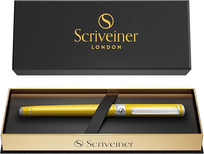 Scriveiner Sunflower Rollerball Pen - Stunning Luxury Pen With Chrome Finish, Schmidt Ink Refill, Best Roller Ball Gift Set for Men & Women, Professional, Executive Office, Nice Pens