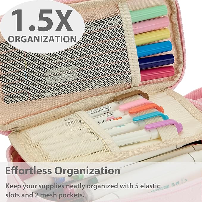 Pencil Case Pouch Box Bag School Supplies Girls Boys Kids, Cute Preppy Stuff Large Big Capacity Aesthetic Pen Organizer, Back to College Stationary, Light Pink, Standard Stlye, 1800ml