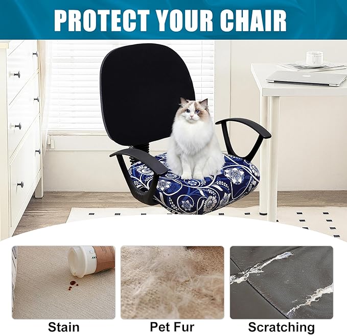 Smiry Printed Office Computer Chair Seat Covers, Stretch Fit Universal Desk Rotating Chair Cover Washable Removable Seat Cushion Protectors - Navy Blue